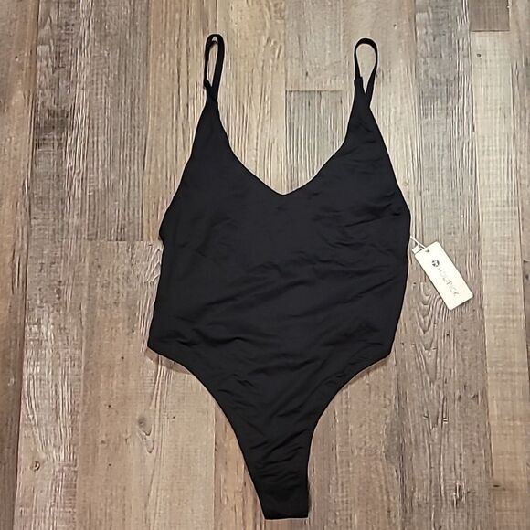Black Thong One Piece Bathing Suit Swimsuit Women's Large - Picture 1 of 8